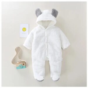 Baby Girls Pink Beige Fleece Bunny Hood Winter Climb Suit, Trendy Baby Dress | Kids Clothing Pakistan | Maria Finds Store