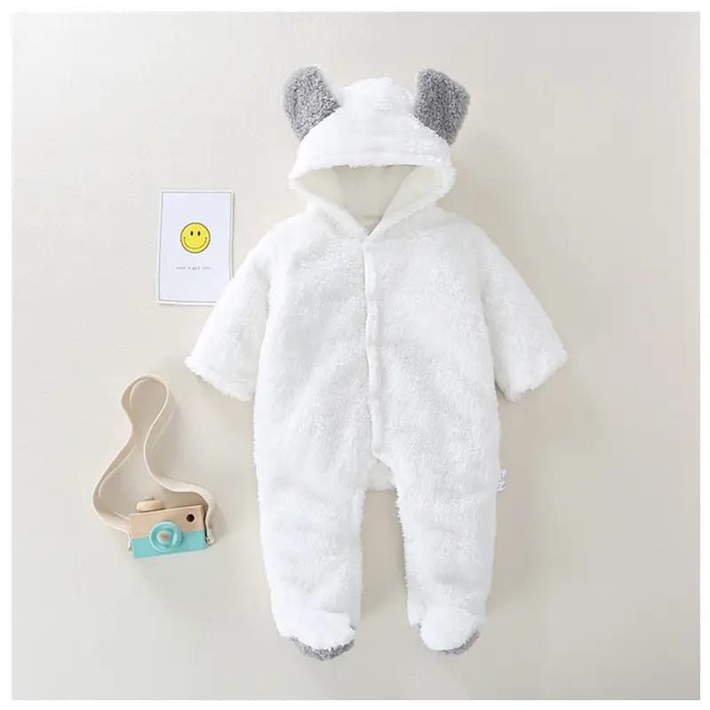 Baby Girls Pink Beige Fleece Bunny Hood Winter Climb Suit, Trendy Baby Dress | Kids Clothing Pakistan | Maria Finds Store