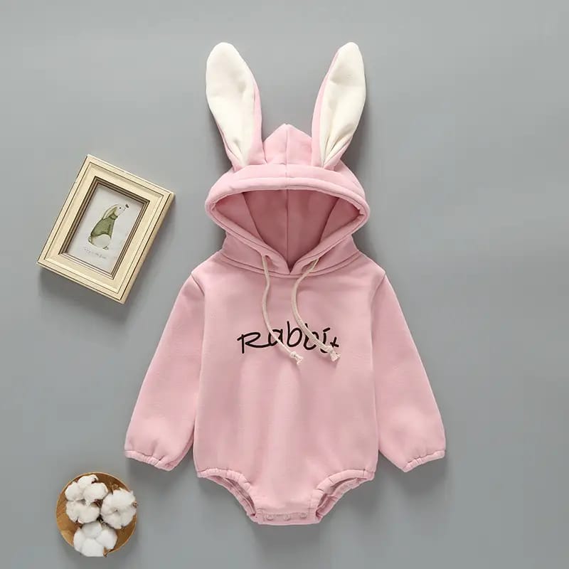 Rabbit Ears Hooded for Baby Pink White Fleece Pink and White Rabbit Ears Hooded Baby Dress for Boys and Girls, Trendy Fleece Kids Clothing | Maria Finds Store Pakistan