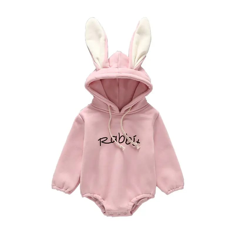 Rabbit Ears Hooded for Baby Pink White Fleece Pink and White Rabbit Ears Hooded Baby Dress for Boys and Girls, Trendy Fleece Kids Clothing | Maria Finds Store Pakistan
