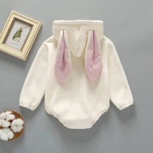 Rabbit Ears Hooded Onesie for Baby Pink White Fleece Pink and White Rabbit Ears Hooded Baby Dress for Boys and Girls, Trendy Fleece Kids Clothing | Maria Finds Store Pakistan