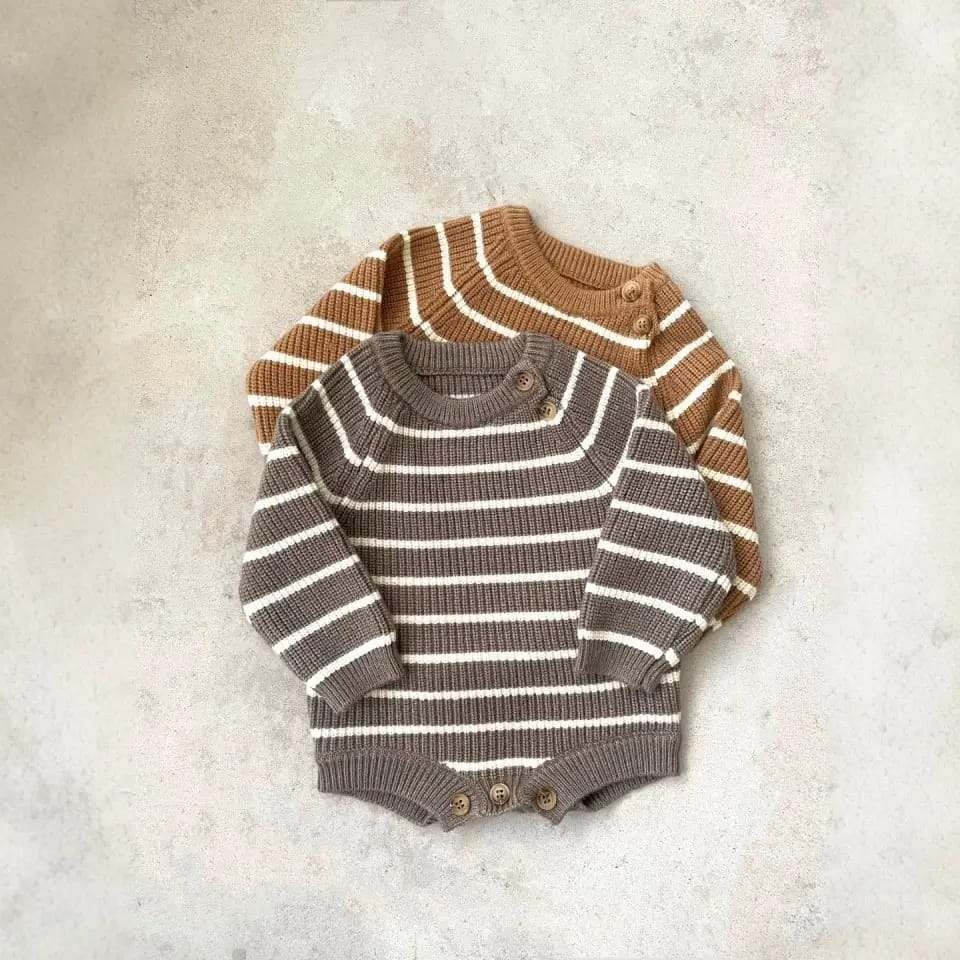 Knitted Striped Baby Boys Crawling Suit for Autumn Wear | Trendy Kids Clothing Pakistan | Maria Finds Store