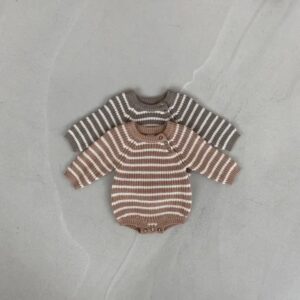 Knitted Striped Crawling Suit for Baby Autumn Wear Knitted Striped Baby Boys Crawling Suit for Autumn Wear | Trendy Kids Clothing Pakistan | Maria Finds Store