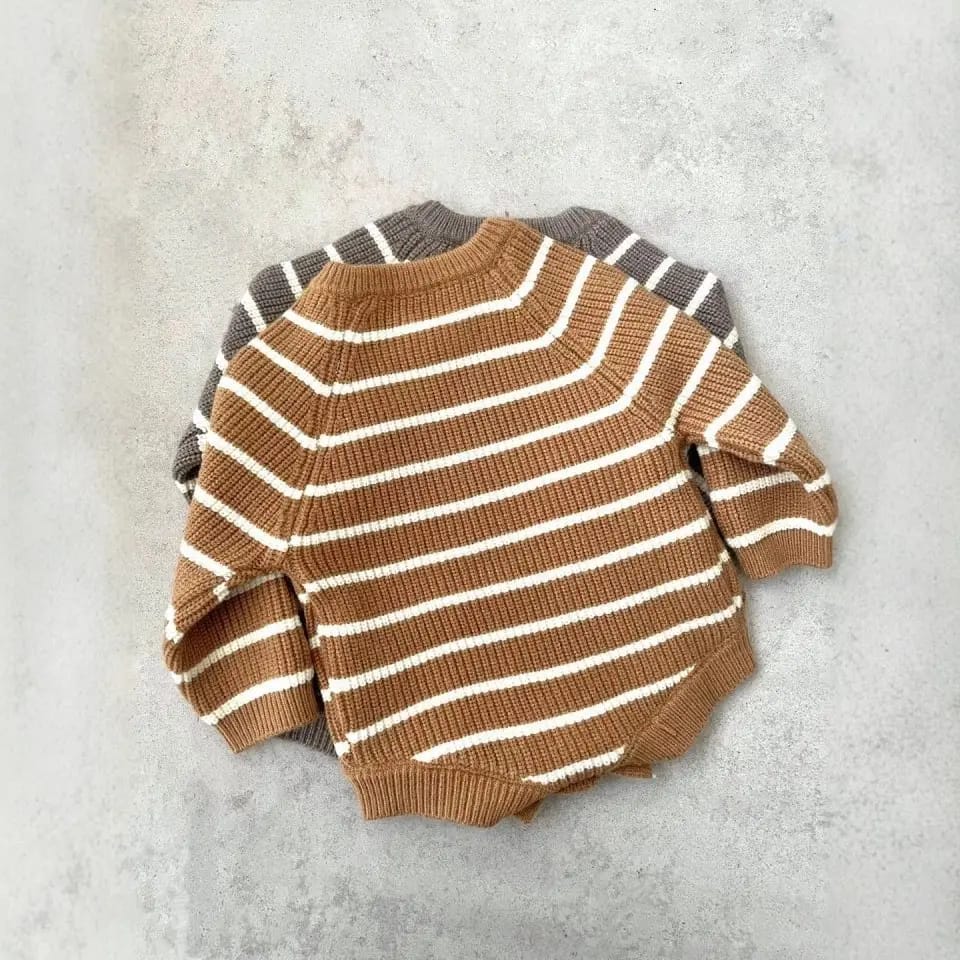 Knitted Striped Crawling Suit for Baby Autumn Wear Knitted Striped Baby Boys Crawling Suit for Autumn Wear | Trendy Kids Clothing Pakistan | Maria Finds Store