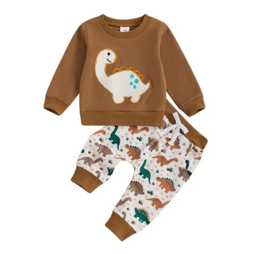 Dinosaur Duet Set Baby Boys Warm Cotton Dress 0–6 Months | Trendy Kids Clothing Pakistan | Maria Finds Store