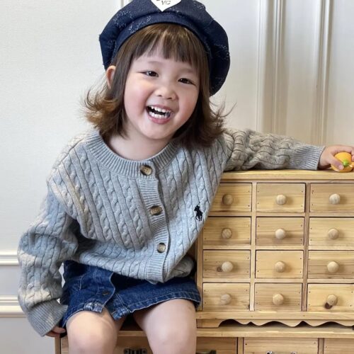 Kids Embroidered Knitted Gray Cardigan Winter Sweater for Boys | Trendy Kids Clothing Pakistan | Maria Finds Store
