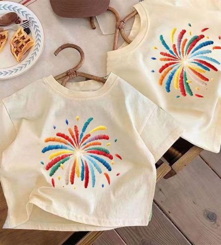 About children's cotton fireworks t shirt white summer