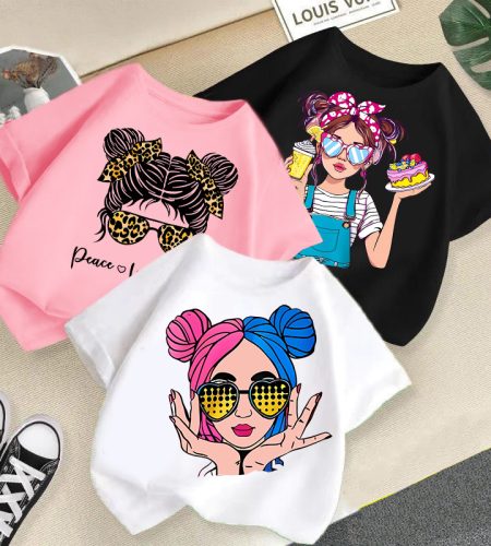 About girls printed cotton t shirt summer short sleeve kids fashion